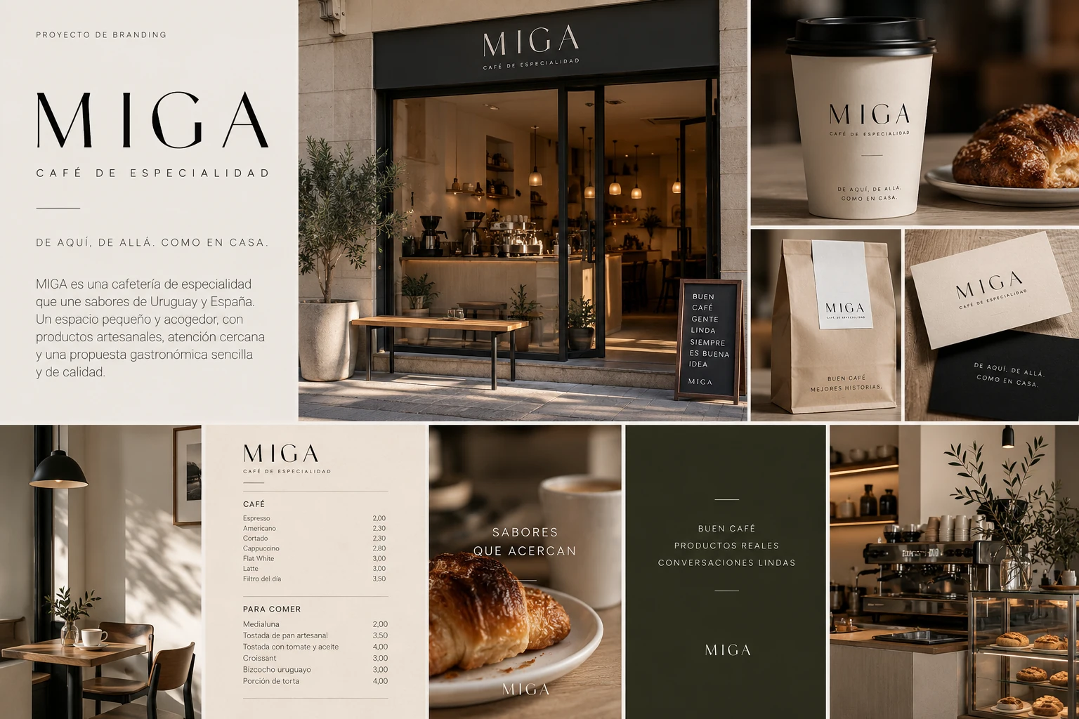 MIGA — nueva identidad minimalista, madera, luz y verde bosque